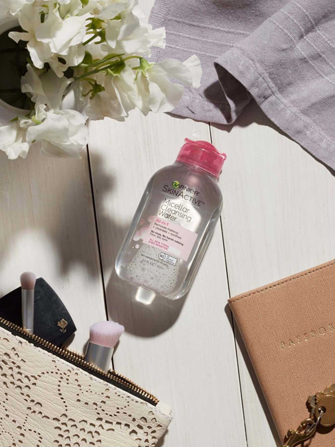 In Use view of Pink Cap Cleansing Water All-in-1, All Skin Types.